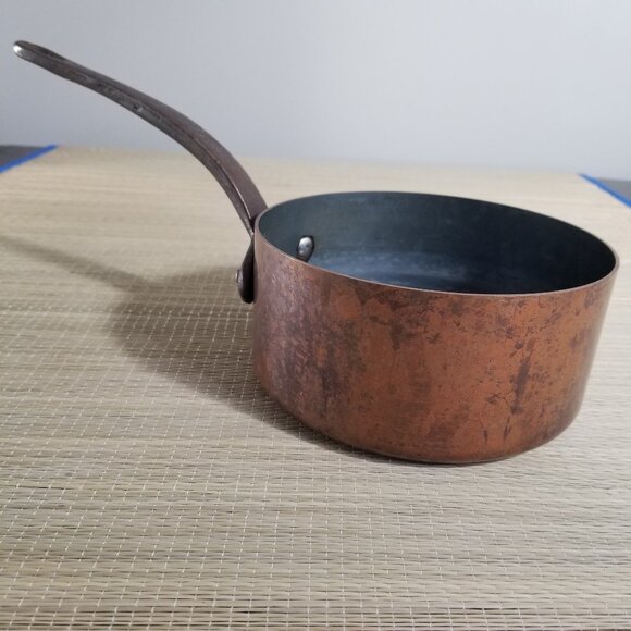 Vintage 6" Copper Saucepan Chef Cooking Pot Iron Handle Tin Lined Hand Rivets